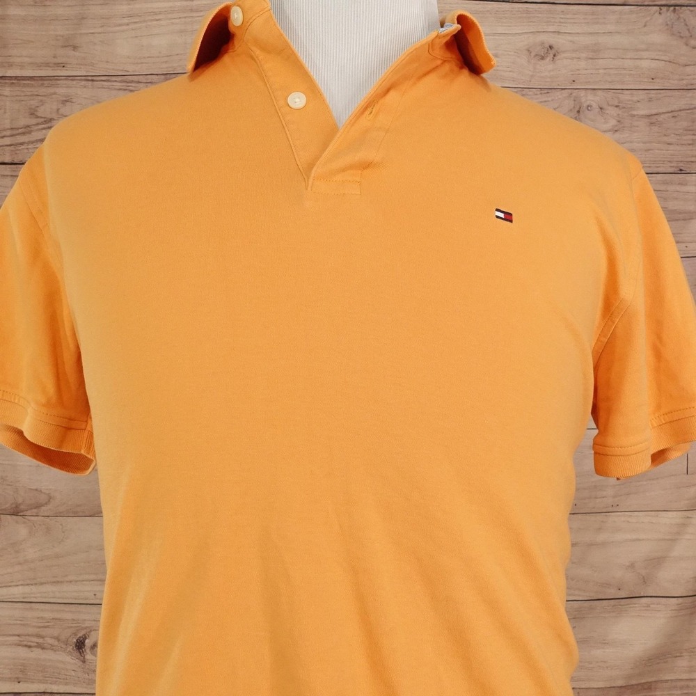 Tommy Hilfiger Polo Shirt Mens L Orange 100% Cotton Knit Short Sleeve Casual